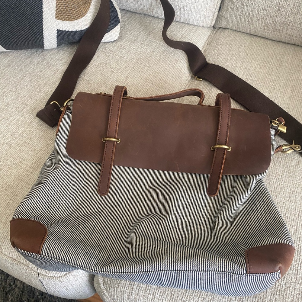 Anthropologie Jesslyn Blake bagBrown Leather-Trim Striped Crossbody Bag